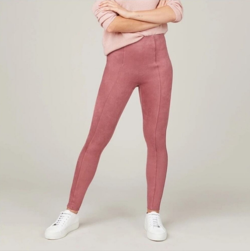 Spanx Faux Suede Leggings Rich Rose Size Small NWT